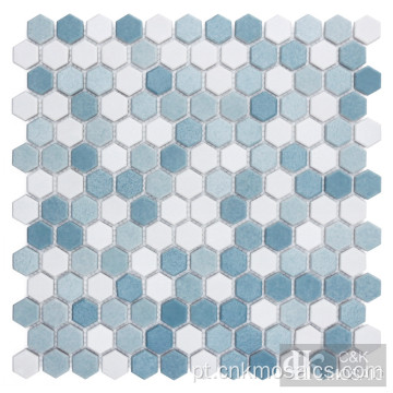 Arte em azulejo de mosaico de vidro texturizado com hexágono especial